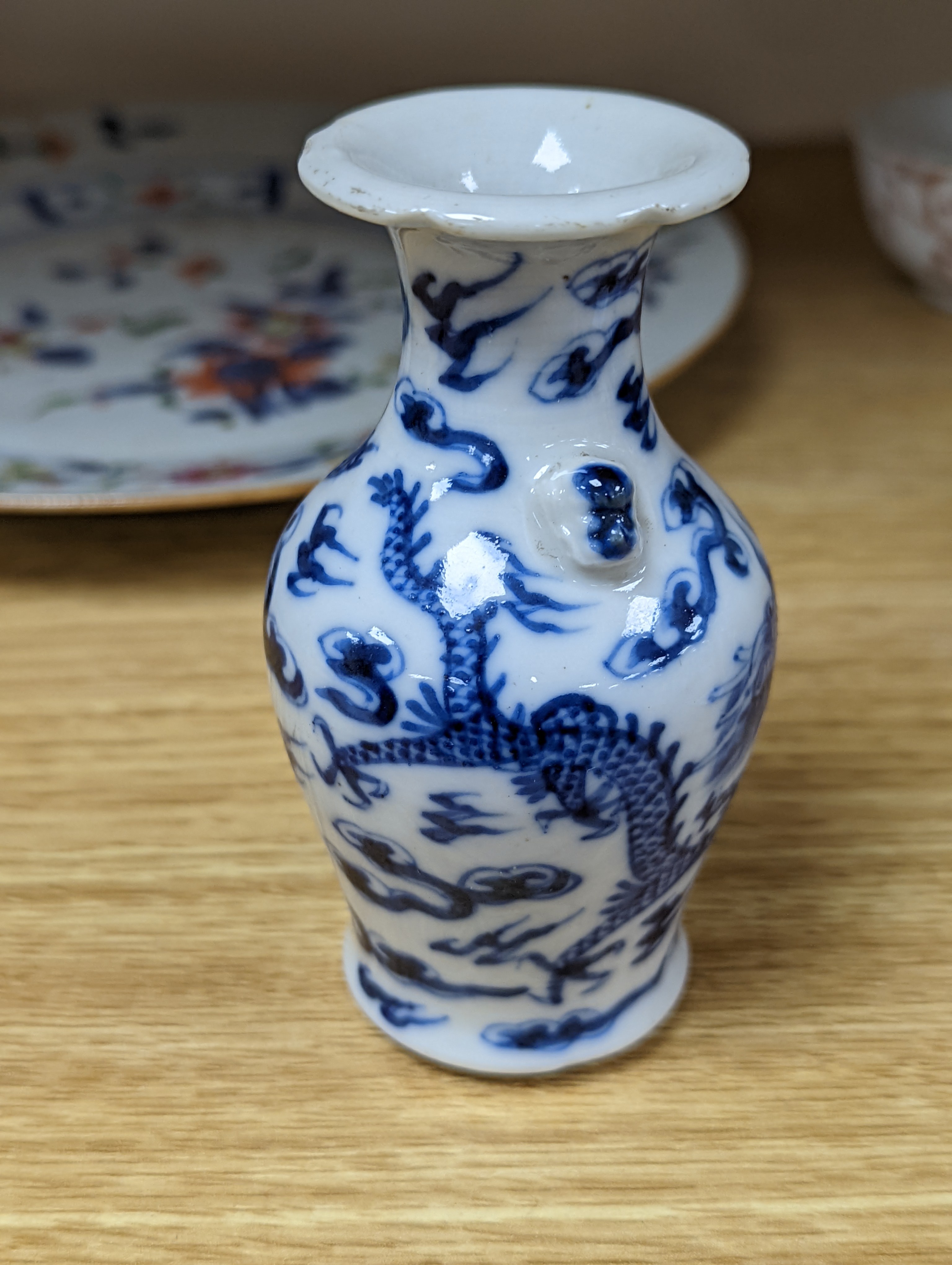A collection of 19th and 20th century Chinese ceramics, tallest item jar and cover 15 cms high.